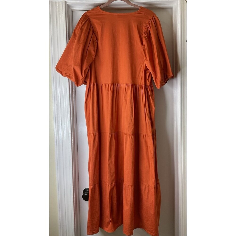 SOFIA Made in Italy Poplin Cotton Puff Sleeve Sienna Tiered Maxi Dress Size XL - Picture 2 of 5